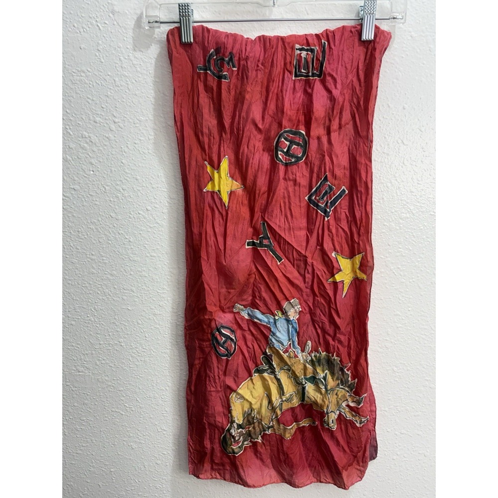 Vintage Decorative Cowboy Western Horse Bucking Bronco Scarf Long w/Flaw: Read